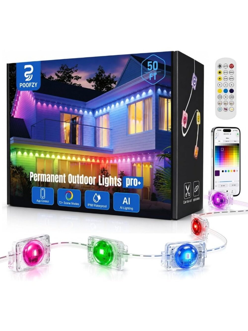 50FT RGBIC Smart Outdoor Lights - Waterproof App & Voice Control Holiday Decor